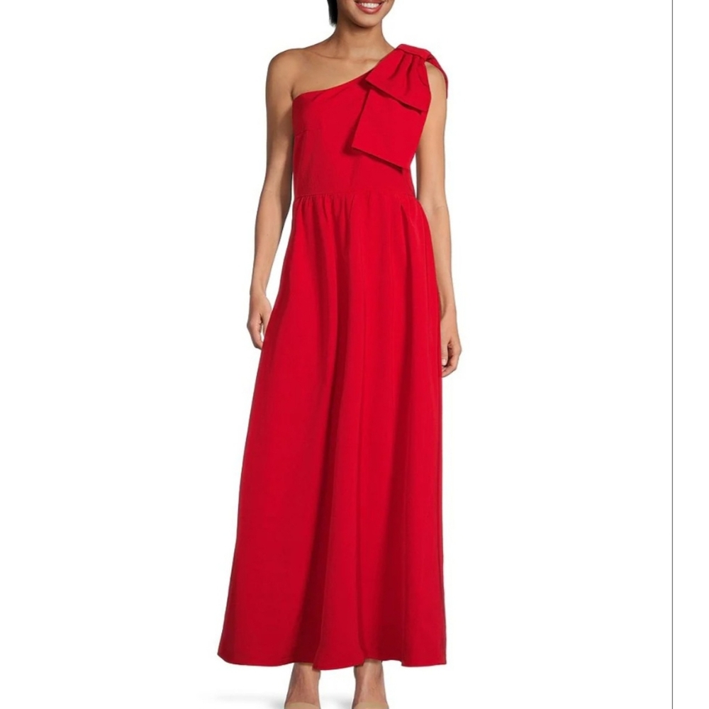 Abbey Glass Caroline Organza Asymmetrical Neck Sleeveless Bow One Shoulder Dress